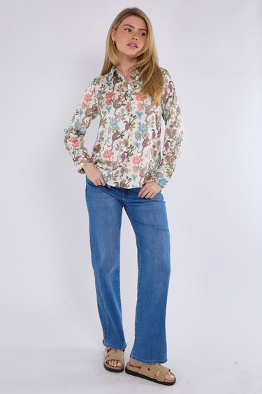 Cream Animal Print Satin Shirt