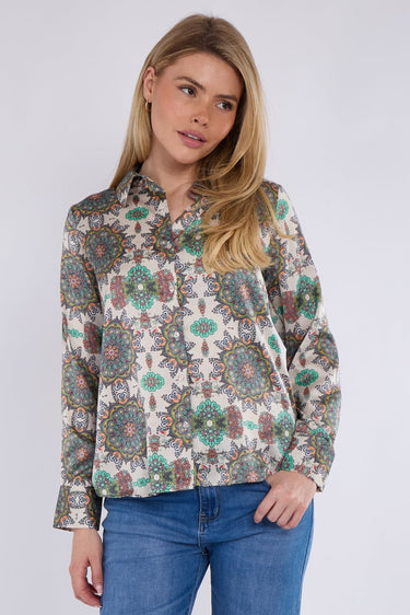 Cream Mandala Print Satin Shirt