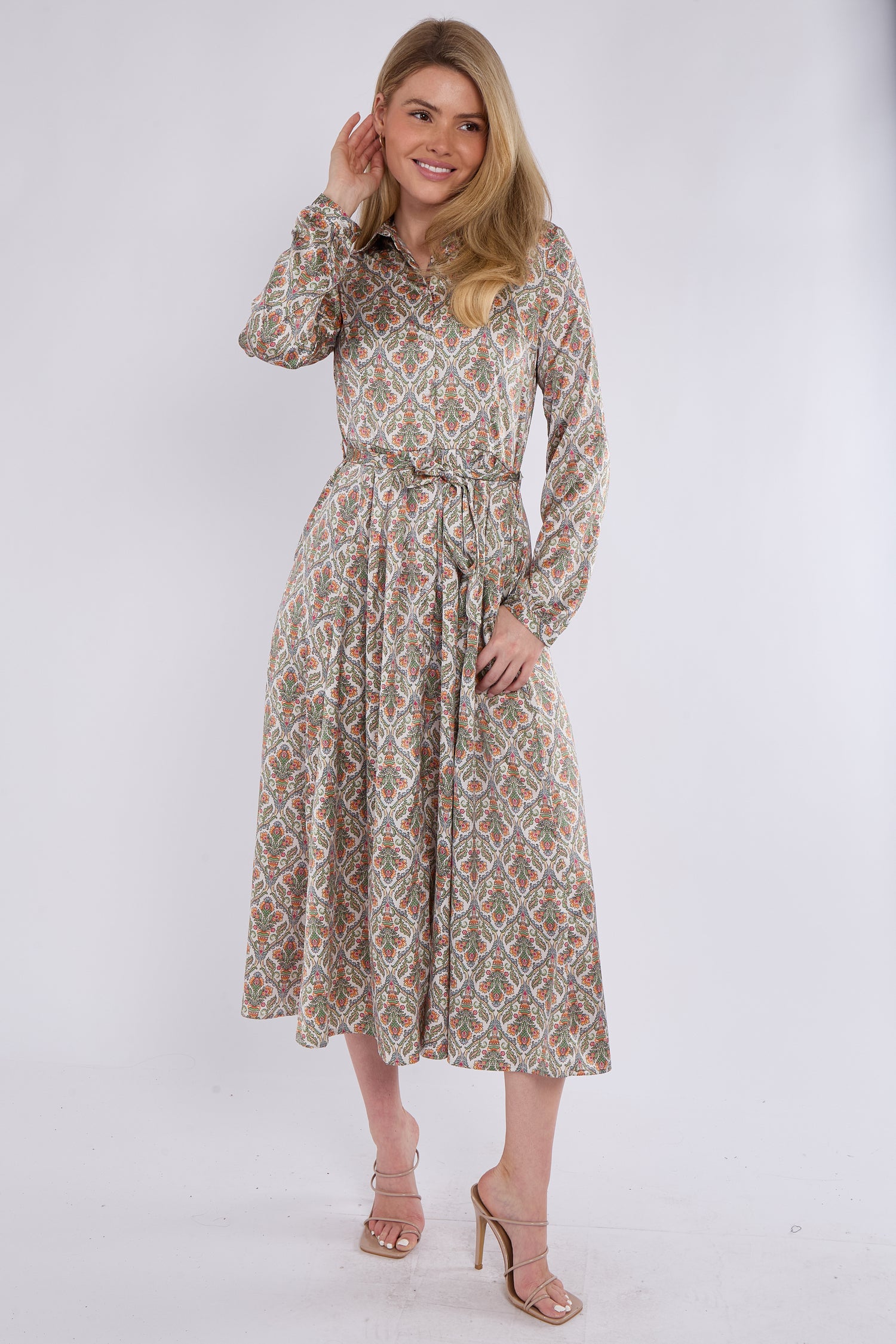 Green Paisley Pattern Print Satin Midaxi Dress