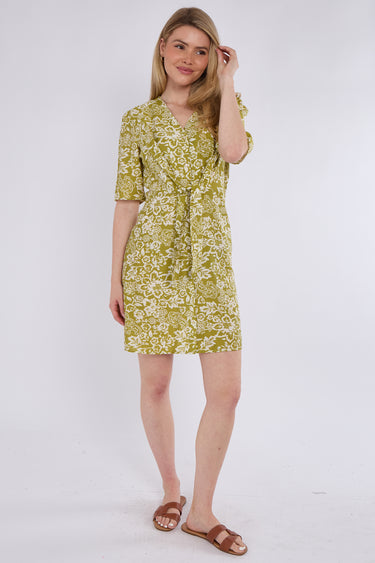 Lime Green Paisley Floral Print Knotted Mini Dress