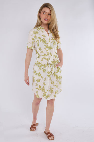 Lime Floral Print Short Sleeve Mini Shirt Dress