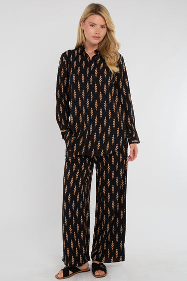 Tan Chevron Print Co-ord Shirt and Trousers Set