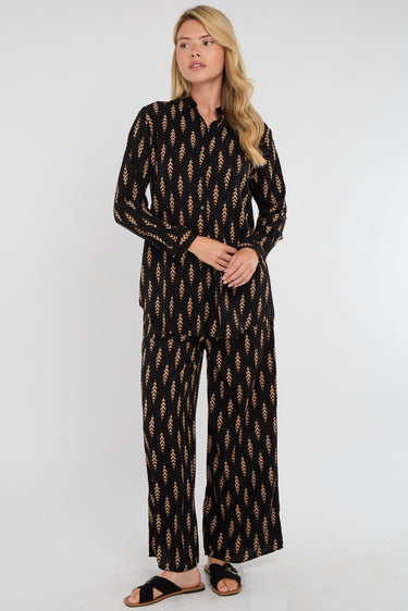Tan Chevron Print Co-ord Shirt and Trousers Set