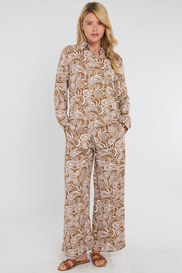 Brown Paisley Floral Print Co-ord Shirt and Trousers Set