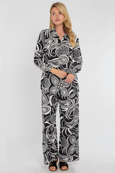 Mono Paisley Floral Print Co-ord Shirt and Trousers Set