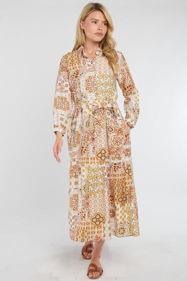 Golden Sunset Patchwork Print Shirt Dress
