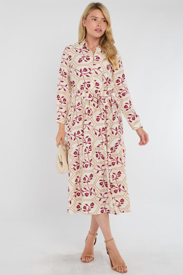 Ivory and Berry Geo Floral Smock Midaxi Dress