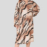 Love Sunshine Brown Tiger Stripe Print V Neck Satin Curve Shift Dress Curve LS-2333