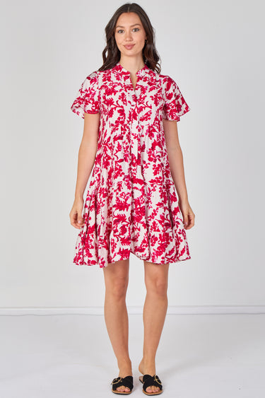 Fuchsia Floral Print Tiered Mini Dress