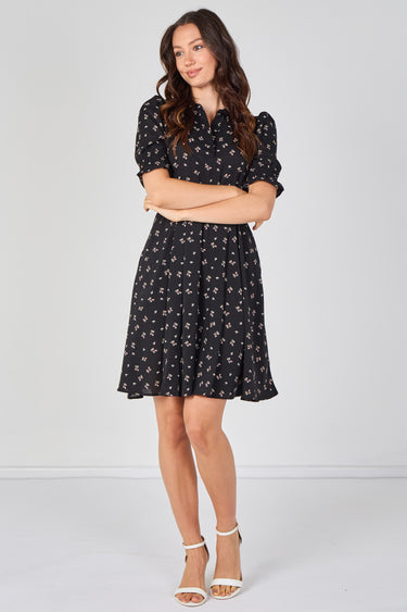 Black Ditsy Floral Tea Dress