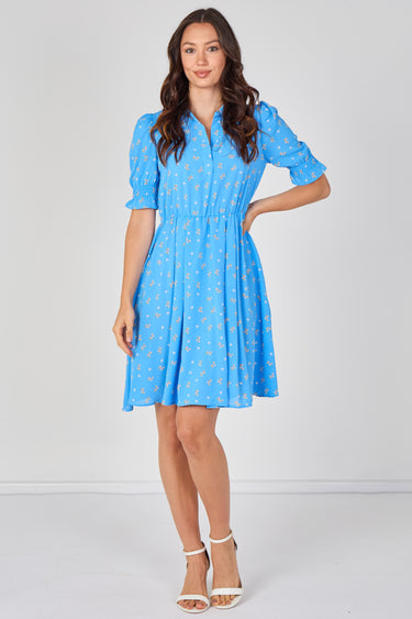 Sky Blue Ditsy Floral Tea Dress