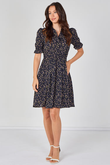 Navy Ditsy Floral Tea Dress