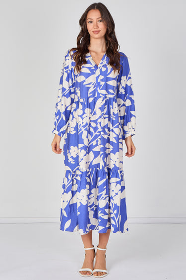 Blue Blossom Tiered Smock Midaxi Dress