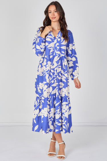 Blue Blossom Tiered Smock Midaxi Dress