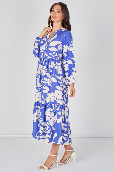 Blue Blossom Tiered Smock Midaxi Dress