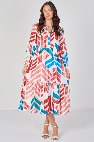 Santorini Geo Print Smock Midaxi Dress