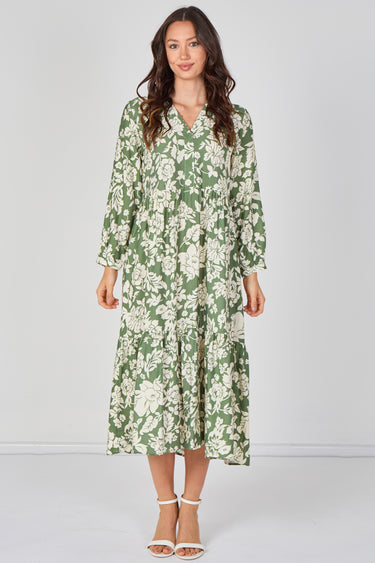 Sage Bloom Smock Midaxi Dress