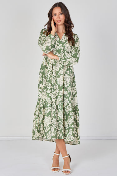 Sage Bloom Smock Midaxi Dress