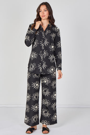 Black Sun Print Shirt and Trouser Co-Ord Set