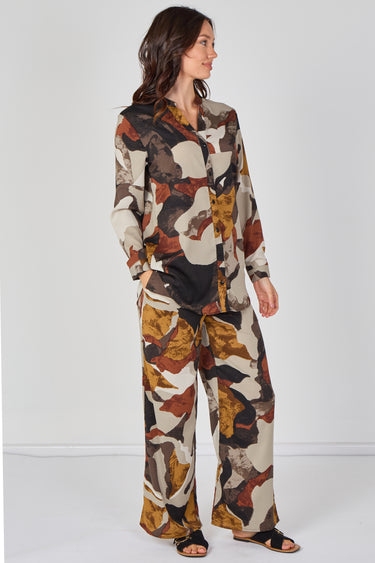 Taupe Abstract Print Shirt and Trouser Co-Ord Set