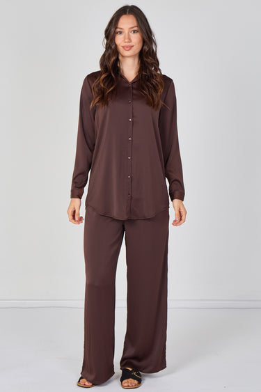 Love Sunshine Expresso Satin Shirt and Trousers Co-Ord Co ord sets LS-5002&9057 LS-9057