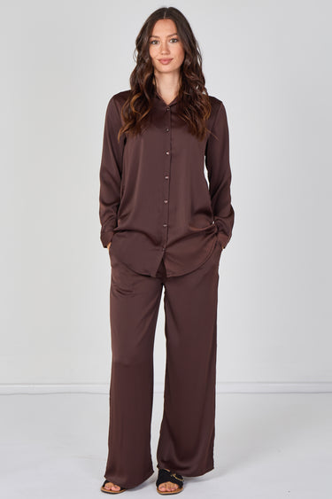 Love Sunshine Expresso Satin Shirt and Trousers Co-Ord Co ord sets LS-5002&9057 LS-9057