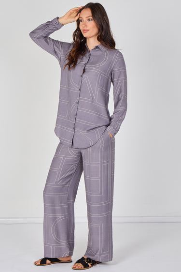 Love Sunshine Grey Geometric Print Shirt andTrouser Co-Ord Set Co ord sets LS-5002 LS-9057