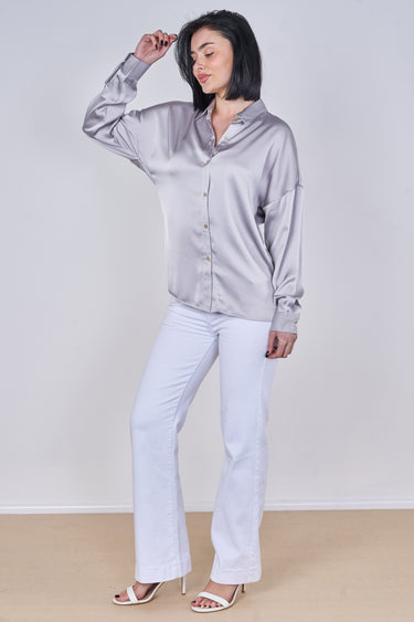 Love Sunshine Silver Grey Brushed Satin Oversized Shirt LS-2268 Tops