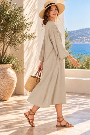 Stone Beige V-Neck Kaftan Midi Dress