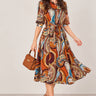 Love Sunshine Rust Orange Paisley Print Tie Waist Midi Shirt Dress Brunch Dress Casual Dress Dress with Pockets Dresses Everyday Dress LS-2045 Workwear Dress