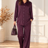 Love Sunshine Plum Layered Satin Shirt & Wide Leg Trouser Co-Ord Set Co ord sets LS-5002 LS-5002&9057 LS-9057