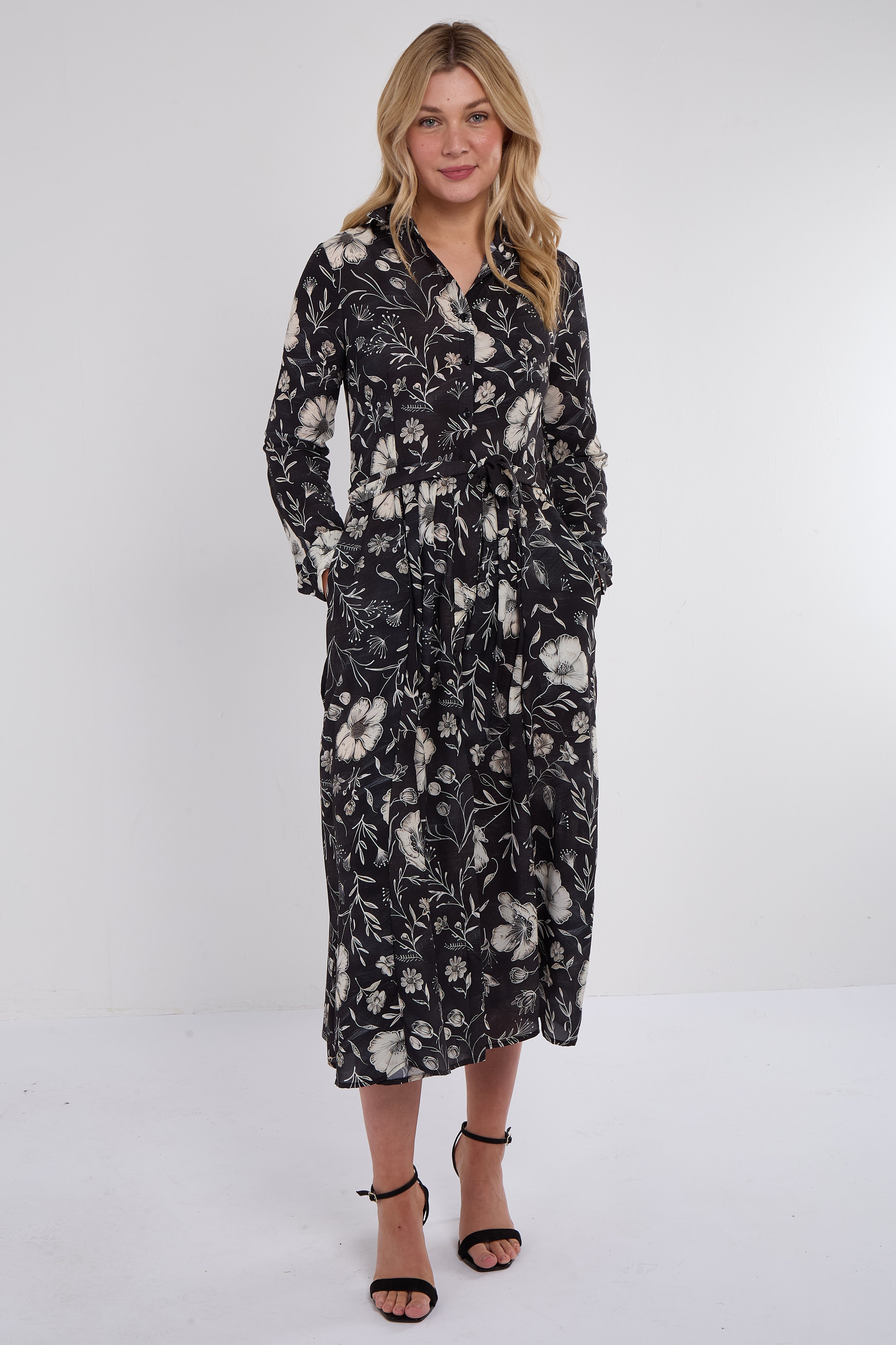 Black Floral Print Chiffon Midaxi Dress