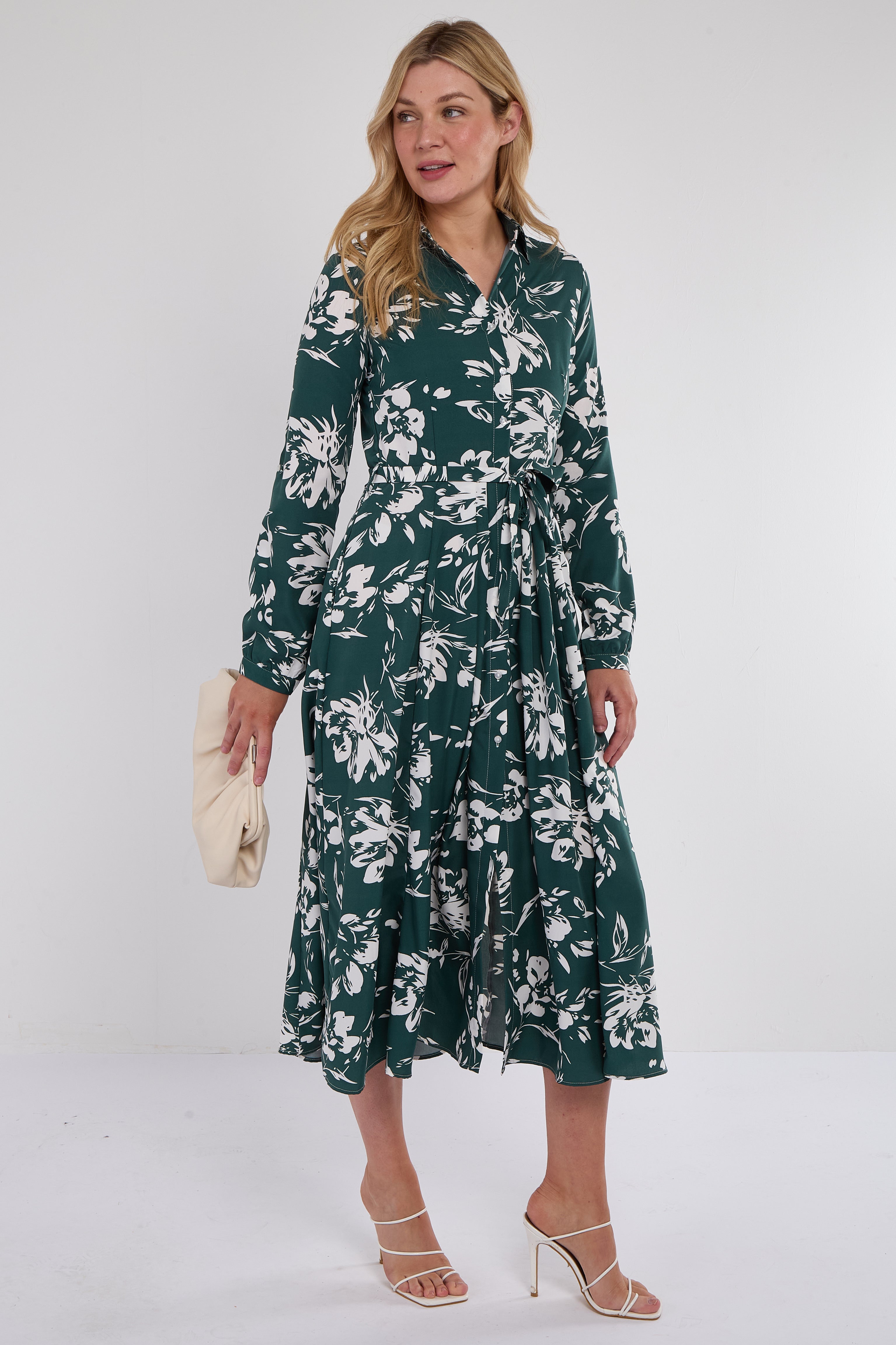 Green Floral Print Midaxi Shirt Dress