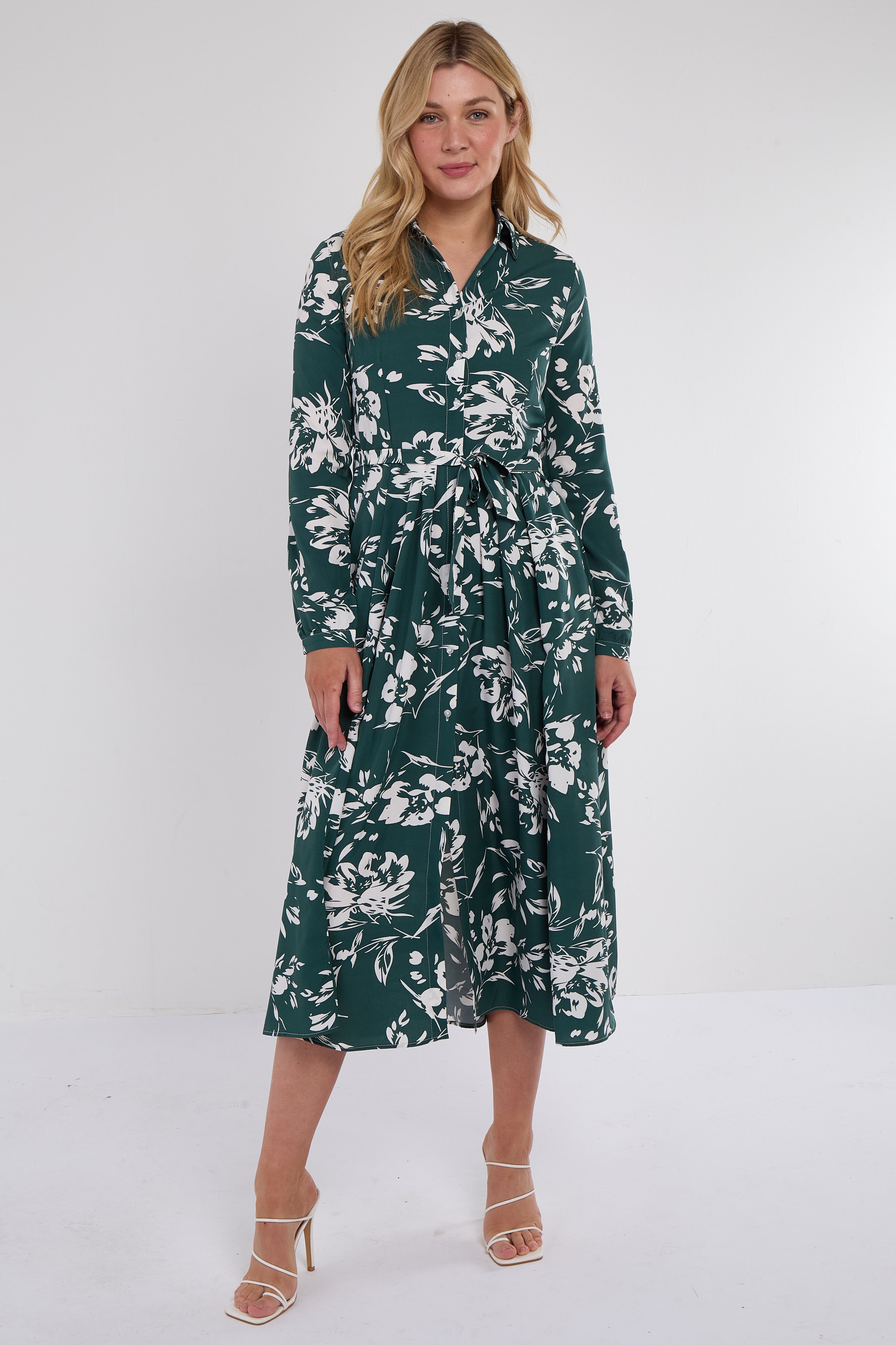 Green Floral Print Midaxi Shirt Dress