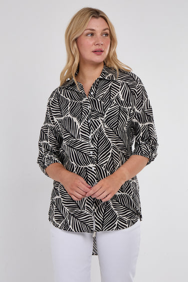 Black Leaf Print Oversized Shirt