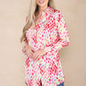 Love Sunshine Pink Geo Print Bubble Satin Shirt LS-5002