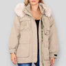 Love Sunshine Round Badge Hooded Beige Puffer Jacket with Pockets LS-23MA