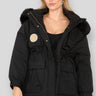 Love Sunshine Round Badge Hooded Black Puffer Jacket with Pockets LS-23MA