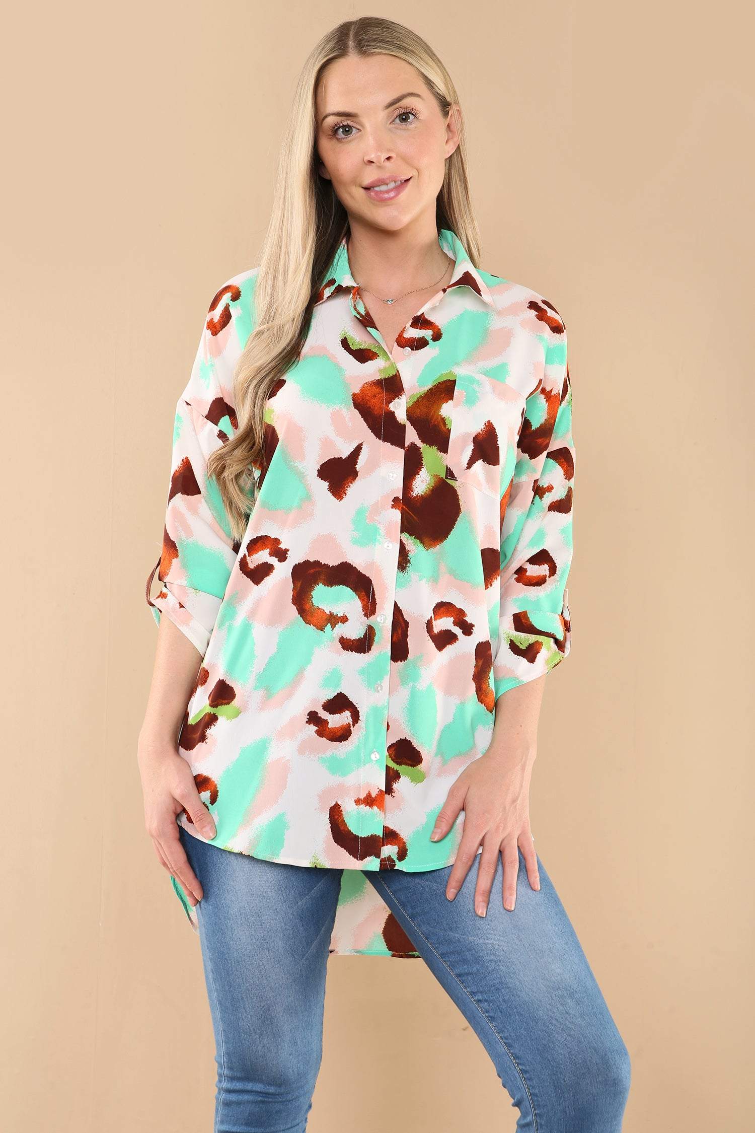 Love Sunshine Green Neon Leopard Print Oversized Shirt LS-5003