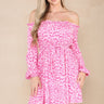 Love Sunshine Pink Leopard Print Bardot Mini Dress LS-9020
