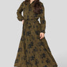 Love Sunshine Khaki Floral Print Long Sleeve Midaxi Shirt Dress Brunch Dress Casual Dress DB Dress with Pockets Everyday Dress Long Sleeve Dress LS-2037 Workwear Dress