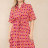 Love Sunshine Fuchsia Floral Patterned Print Short Sleeve Shirt Dress LS-1700