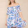 Love Sunshine Blue Pink Paisley Print Bardot Mini Dress LS-1700