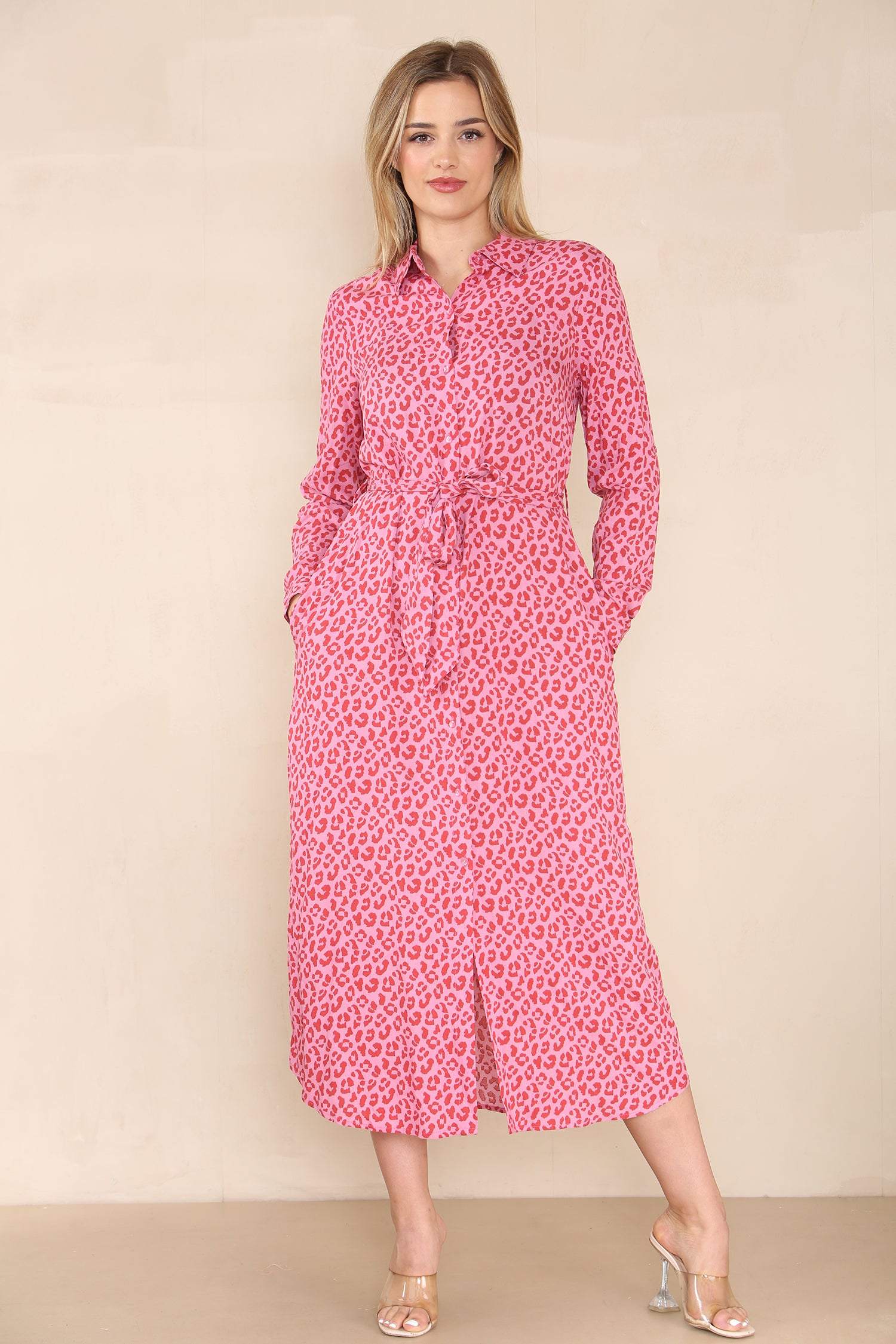 Love Sunshine Pink Leopard Printed Maxi Shirt Dress LS-2156LL