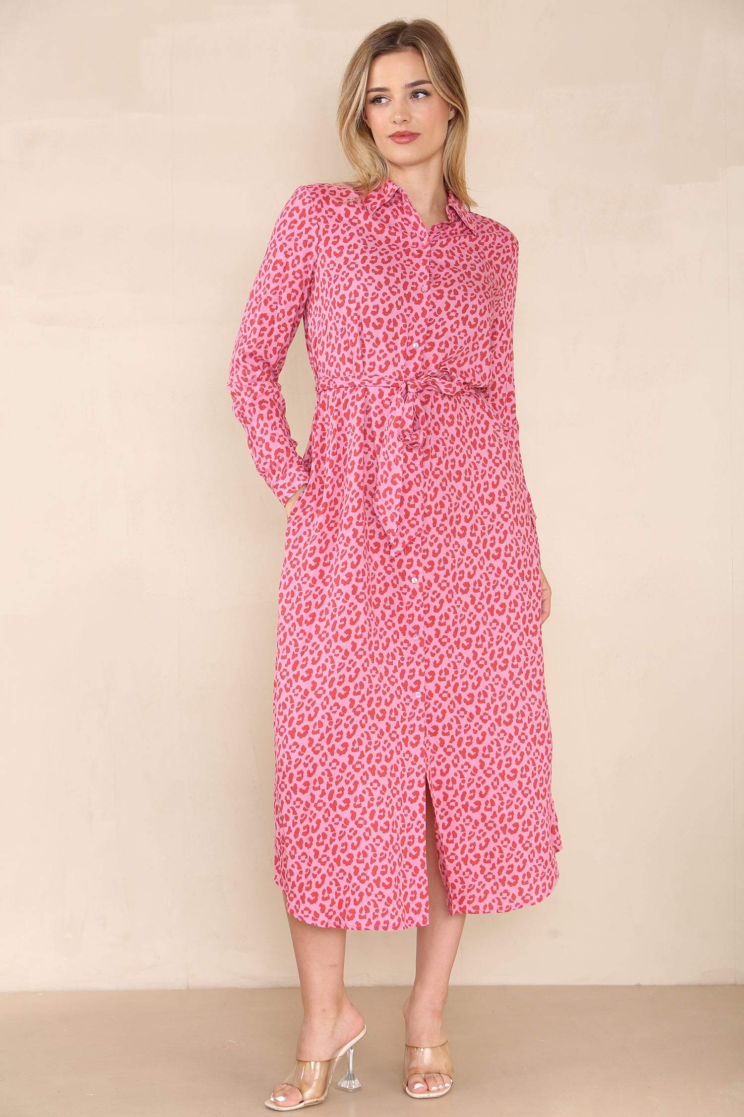 Love Sunshine Pink Leopard Printed Maxi Shirt Dress LS-2156LL