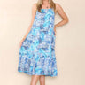 Love Sunshine Blue Palm Leaf Print Strap Midi Dress CM-158
