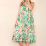 Love Sunshine Green Palm Leaf Print Strap Midi Dress CM-158