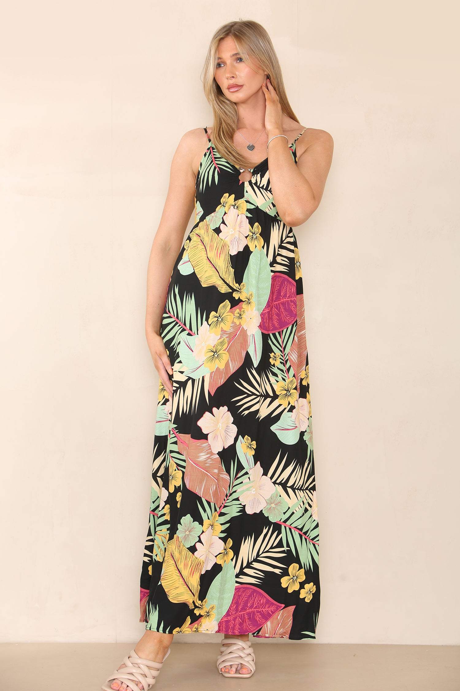Maxi dress with deals palm leaves
