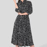 Love Sunshine Black Printed Midi Shirt Dress Brunch Dress Casual Dress Dress with Pockets Everyday Dress LS-2045 Workwear Dress