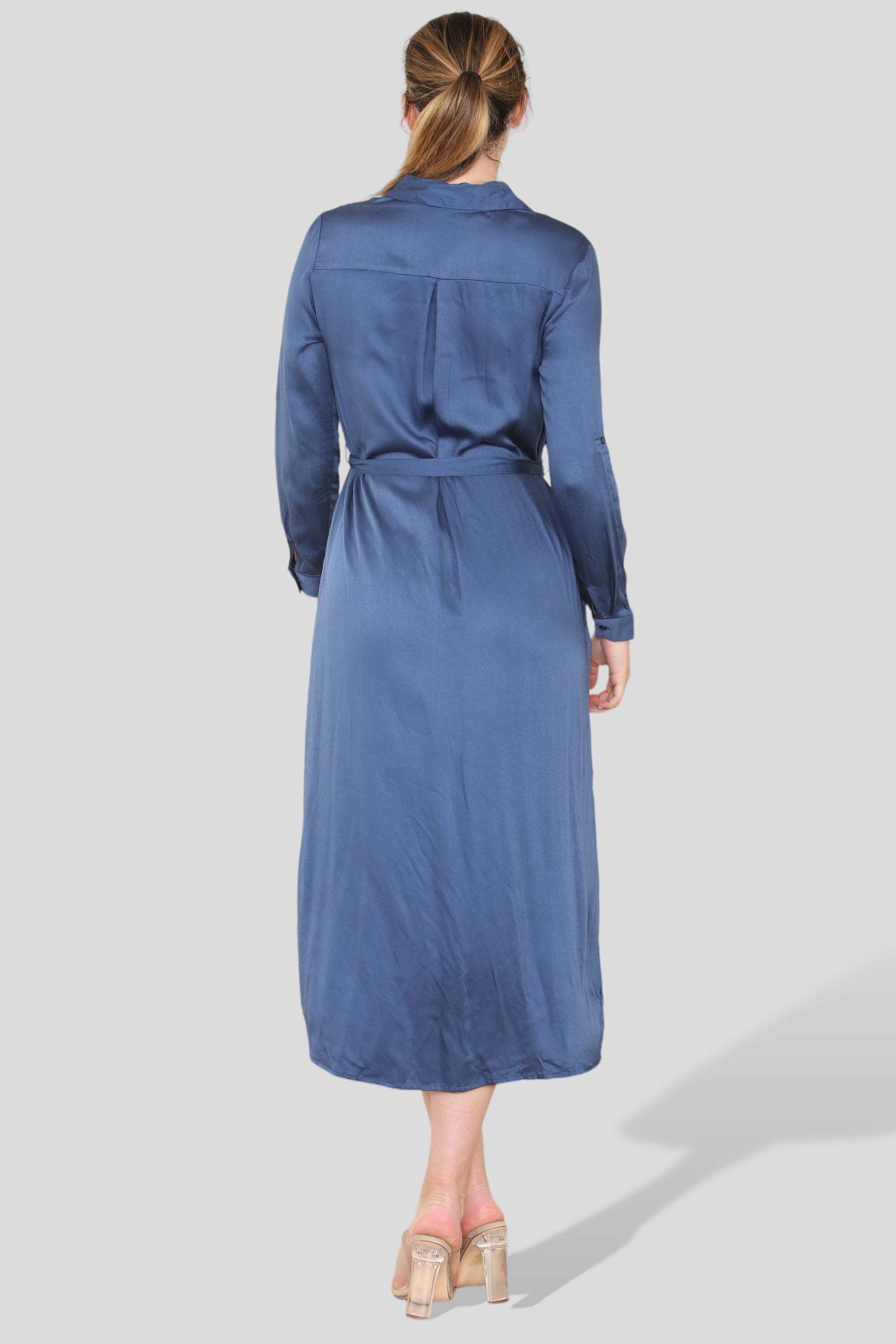 Love Sunshine Plain Blue Long Sleeve Maxi Shirt Dress LS-2156LL